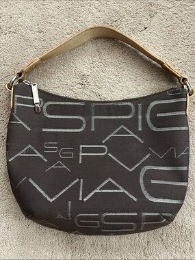 Via Spiga Black Canvas Logo Hobo with Tan Handle